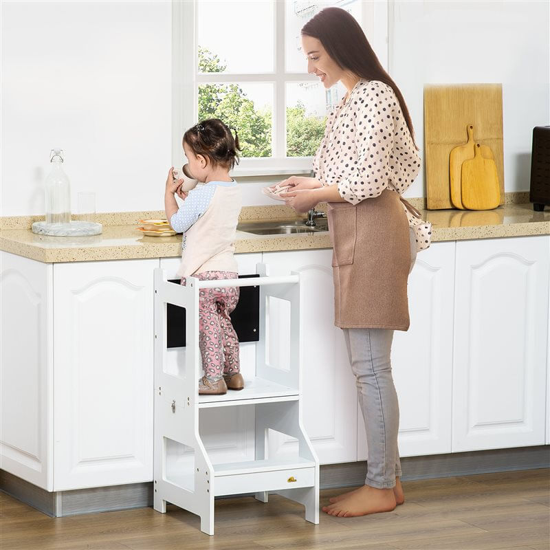 Torre de aprendizaje 2 en 1 Homcom 3-6A blanco 86x42x44 cm 42x44