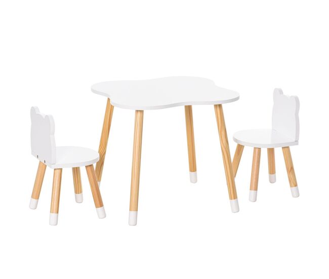 Homcom mesa y sillas infantil de madera muebles infantiles para sala de juego y dormitorio de niños natural y blanco
