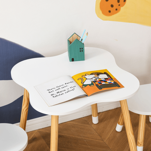 HOMCOM Conjunto Infantil de Mesa e 2 Cadeiras de Madeira Móveis Infantil para Sala de Jogos Dormitório de Crianças Mesa 56x56x50cm e Cadeira 28x25x46cm Branco