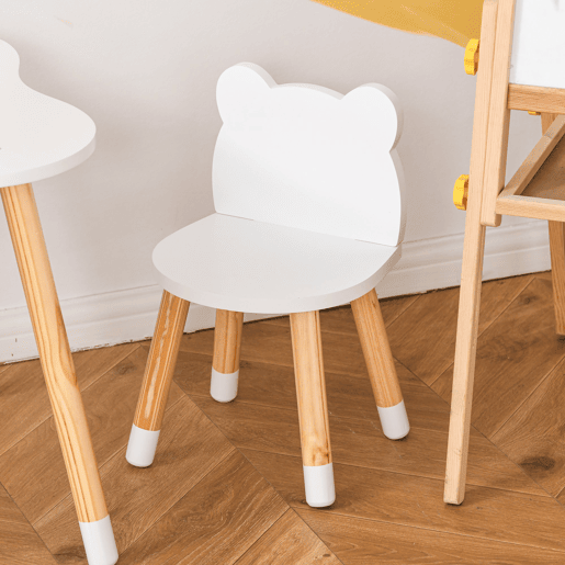 HOMCOM Conjunto Infantil de Mesa e 2 Cadeiras de Madeira Móveis Infantil para Sala de Jogos Dormitório de Crianças Mesa 56x56x50cm e Cadeira 28x25x46cm Branco