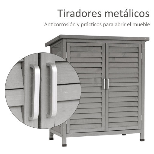 Outsunny Armário de Armazenamento de Madeira para Jardim com 2 Prateleiras Interiores 2 Portas e Teto Inclinado para Exterior Terraço 87x46,5x96,5cm Cinza