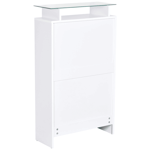 HOMCOM Móvel Sapateiro de 2 Portas Sapateiro Estreito para 12 Pares de Sapatos com Gaveta Prateleira Aberta e Bancada de Vidro para Corredor Entrada 60x24x105,5cm Branco