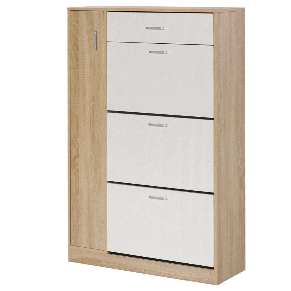 Homcom mueble zapatero de 3 puertas para 18-27 pares de zapatos zapatero moderno con cajón y puerta para salón entrada dormitorio 84x30x132 cm natural