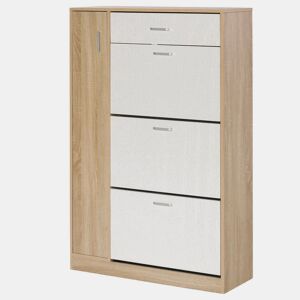 HOMCOM Sapateira de 3 Portas para 18-27 Pares de Sapatos com Gaveta e Armário para Entrada Dormitório 84x30x132 cm Madeira Natural