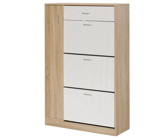 Homcom mueble zapatero de 3 puertas para 18-27 pares de zapatos zapatero moderno con cajón y puerta para salón entrada dormitorio 84x30x132 cm natural