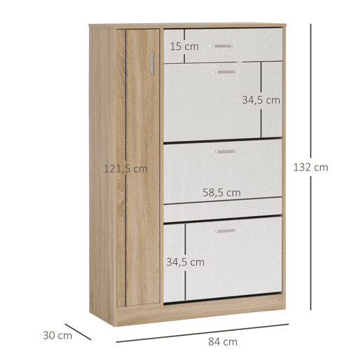 HOMCOM Sapateira de 3 Portas para 18-27 Pares de Sapatos com Gaveta e Armário para Entrada Dormitório 84x30x132 cm Madeira Natural