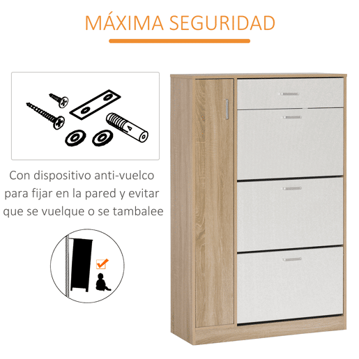 HOMCOM Sapateira de 3 Portas para 18-27 Pares de Sapatos com Gaveta e Armário para Entrada Dormitório 84x30x132 cm Madeira Natural