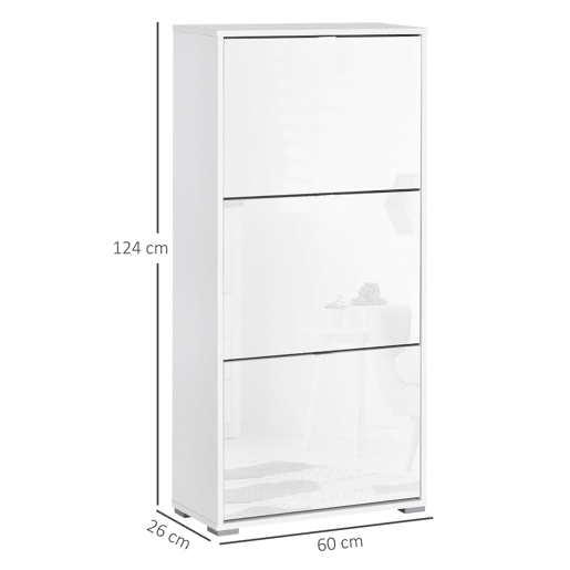 HOMCOM Armário de Sapatos Moderno Sapateira para Corredor Entrada com 6 Prateleiras de Armazenamento Espaço de Exibição 60x26x124cm Branco
