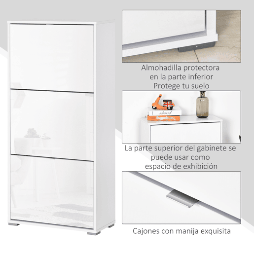 HOMCOM Armário de Sapatos Moderno Sapateira para Corredor Entrada com 6 Prateleiras de Armazenamento Espaço de Exibição 60x26x124cm Branco