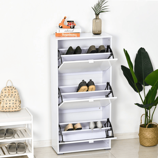 HOMCOM Armário de Sapatos Moderno Sapateira para Corredor Entrada com 6 Prateleiras de Armazenamento Espaço de Exibição 60x26x124cm Branco