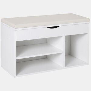 HOMCOM Banco Sapateira com Armazenamento Gaveta Prateleira e Assento Acolchoado para Entrada Estilo Moderno 80x30x47cm Branco