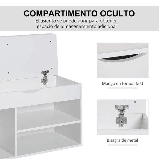 HOMCOM Banco Sapateira com Armazenamento Gaveta Prateleira e Assento Acolchoado para Entrada Estilo Moderno 80x30x47cm Branco