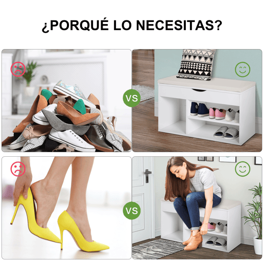 HOMCOM Banco Sapateira com Armazenamento Gaveta Prateleira e Assento Acolchoado para Entrada Estilo Moderno 80x30x47cm Branco