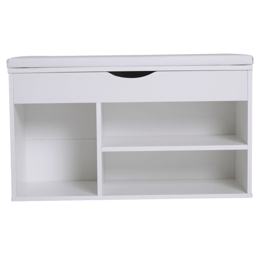 HOMCOM Banco Sapateira com Armazenamento Gaveta Prateleira e Assento Acolchoado para Entrada Estilo Moderno 80x30x47cm Branco