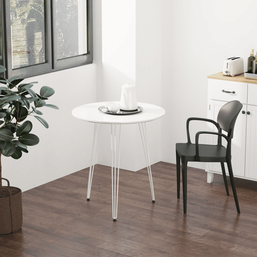 HOMCOM Mesa de Sala de Jantar Redonda com Pés em Forma de Garfo Metálicos Estilo Moderno para Cozinha Sala de Estar Cafeteria Ø70x75cm Branco