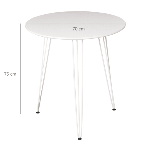 HOMCOM Mesa de Sala de Jantar Redonda com Pés em Forma de Garfo Metálicos Estilo Moderno para Cozinha Sala de Estar Cafeteria Ø70x75cm Branco