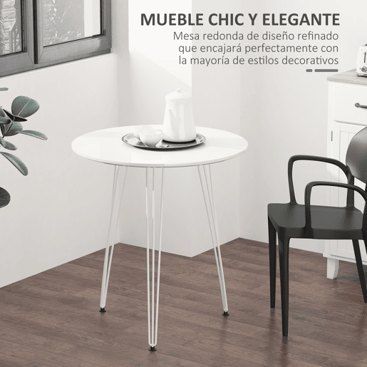 HOMCOM Mesa de Sala de Jantar Redonda com Pés em Forma de Garfo Metálicos Estilo Moderno para Cozinha Sala de Estar Cafeteria Ø70x75cm Branco