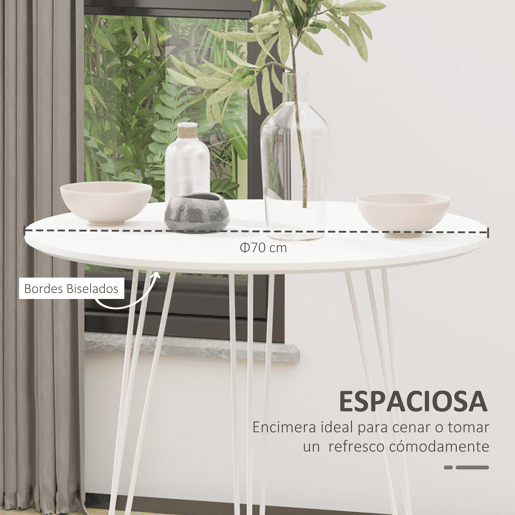 HOMCOM Mesa de Sala de Jantar Redonda com Pés em Forma de Garfo Metálicos Estilo Moderno para Cozinha Sala de Estar Cafeteria Ø70x75cm Branco