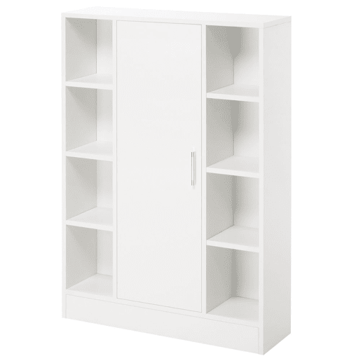 Kleankin Armário Casa de Banho de Madeira com 8 Prateleiras Abertas e 1 Porta com Prateleiras Ajustáveis Móvel Auxiliar Multiuso para Cozinha Sala de Estar 71x22x100cm Branco