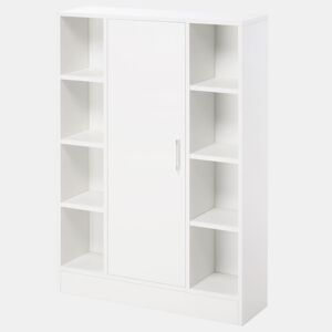 Kleankin Armário Casa de Banho de Madeira com 8 Prateleiras Abertas e 1 Porta com Prateleiras Ajustáveis Móvel Auxiliar Multiuso para Cozinha Sala de Estar 71x22x100cm Branco