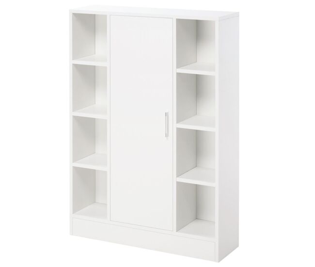 Kleankin armario de suelo para baño de madera con 8 compartimentos abiertos y 1 puerta con estantes ajustables mueble auxiliar multiusos para cocina salón 71x22x100 cm blanco