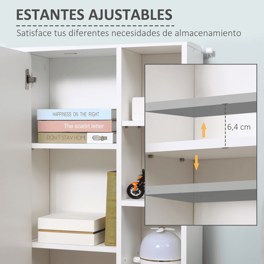 Kleankin Armário Casa de Banho de Madeira com 8 Prateleiras Abertas e 1 Porta com Prateleiras Ajustáveis Móvel Auxiliar Multiuso para Cozinha Sala de Estar 71x22x100cm Branco