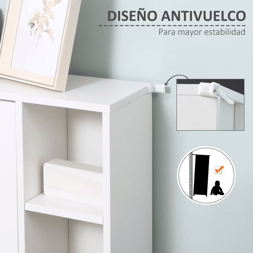 Kleankin Armário Casa de Banho de Madeira com 8 Prateleiras Abertas e 1 Porta com Prateleiras Ajustáveis Móvel Auxiliar Multiuso para Cozinha Sala de Estar 71x22x100cm Branco