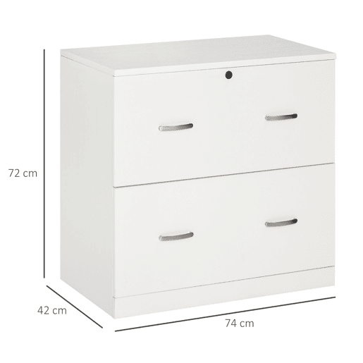 Vinsetto Armário para Arquivos com Gavetas para Escritório Armário de Arrumação de Escritório com Fechadura e 2 Chaves para Estúdio Dormitório 74x42x72cm Branco