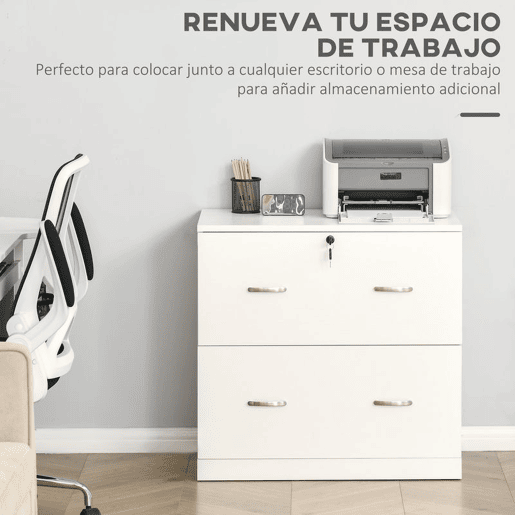 Vinsetto Armário para Arquivos com Gavetas para Escritório Armário de Arrumação de Escritório com Fechadura e 2 Chaves para Estúdio Dormitório 74x42x72cm Branco