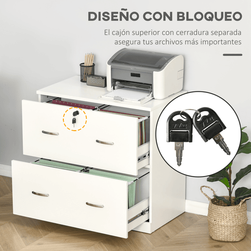 Vinsetto Armário para Arquivos com Gavetas para Escritório Armário de Arrumação de Escritório com Fechadura e 2 Chaves para Estúdio Dormitório 74x42x72cm Branco