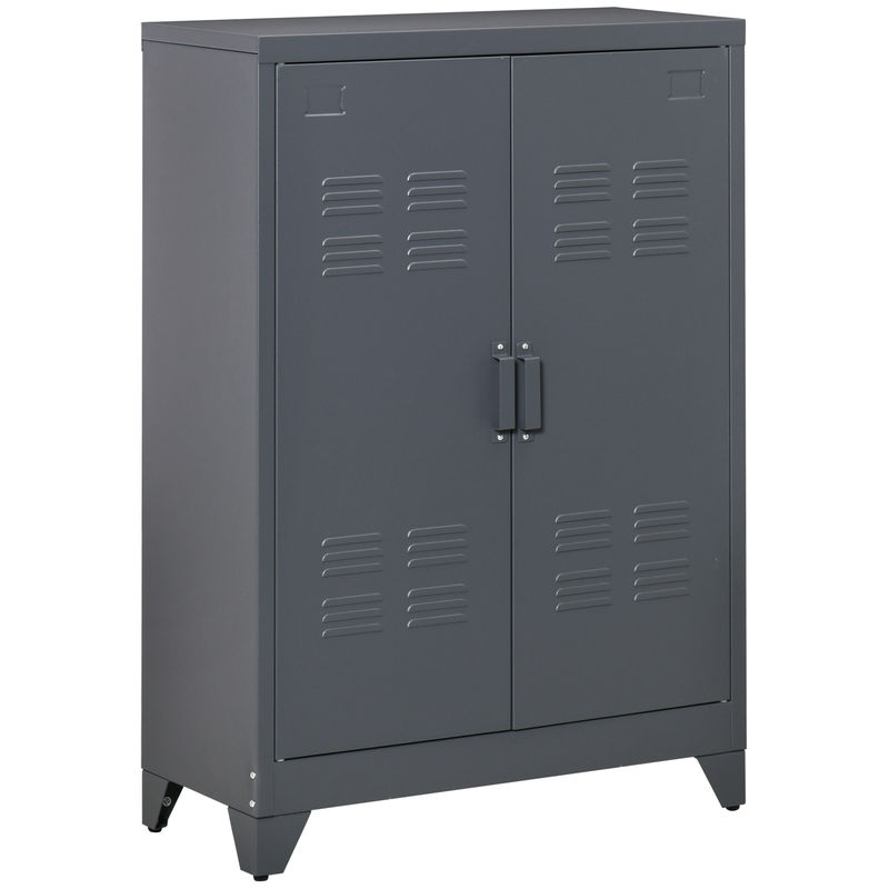 Homcom armario de almacenamiento aparador de metal con doble puerta cierre magnético y 2 estantes ajustables para oficina salón dormitorio 75x33x110