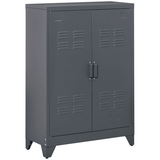 HOMCOM Armário de Metal de Armazenamento com Dupla Porta 2 Prateleiras com Altura Ajustável Armário Multiúso para Escritório Dormitório Garagem 75x33x110cm Cinza
