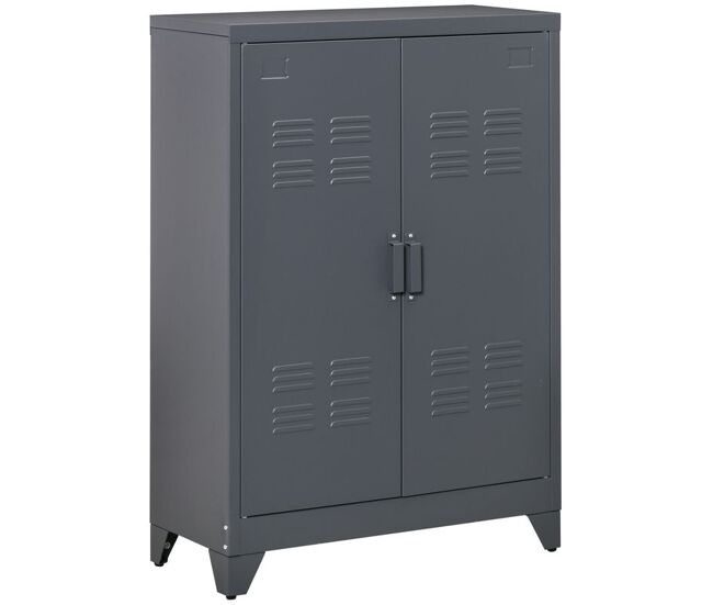 Homcom armario de almacenamiento aparador de metal con doble puerta cierre magnético y 2 estantes ajustables para oficina salón dormitorio 75x33x110