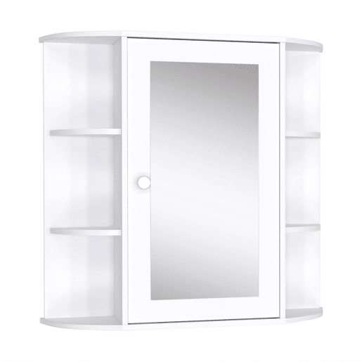 HOMCOM Armário de Casa de Banho com Espelho, Armário de Parede com Porta, Prateleiras Abertas, Móvel Suspenso para Cozinha, Sala, 66x17x63 cm, Branco