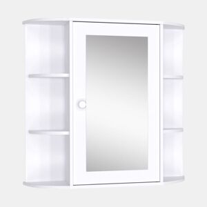 HOMCOM Armário de Casa de Banho com Espelho, Armário de Parede com Porta, Prateleiras Abertas, Móvel Suspenso para Cozinha, Sala, 66x17x63 cm, Branco