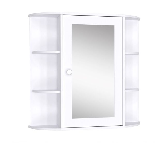 Homcom armario de baño con espejo, armario de pared con puerta, estantes abiertos, mueble de baño colgar para cocina, salón, 66x17x63 cm, blanco