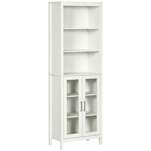 kleankin Armário Alto de Casa de Banho com 2 Portas de Vidro e 3 Prateleiras Abertas Armário Auxiliar Estilo Moderno para Sala de Estar Dormitório 53x30x162cm Branco
