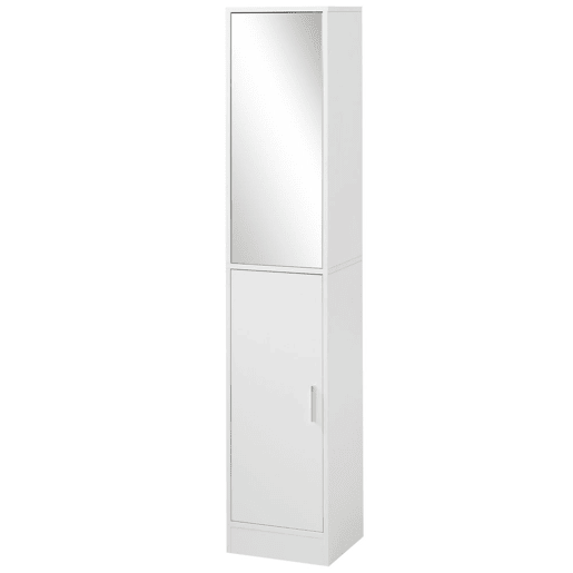 Kleankin Coluna Casa de Banho com Espelho Móvel Alto Casa de Banho com 2 Portas e Prateleiras Interiores Ajustáveis Multiúso para Cozinha Sala de Estar 32x28x162cm Branco