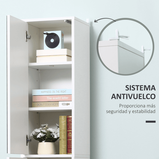 Kleankin Coluna Casa de Banho com Espelho Móvel Alto Casa de Banho com 2 Portas e Prateleiras Interiores Ajustáveis Multiúso para Cozinha Sala de Estar 32x28x162cm Branco