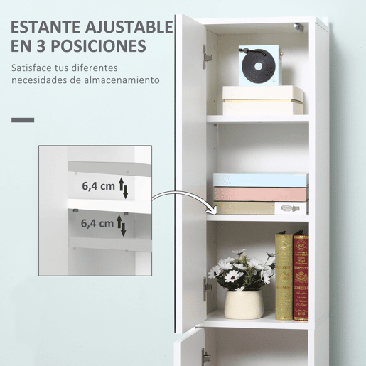 Kleankin Coluna Casa de Banho com Espelho Móvel Alto Casa de Banho com 2 Portas e Prateleiras Interiores Ajustáveis Multiúso para Cozinha Sala de Estar 32x28x162cm Branco