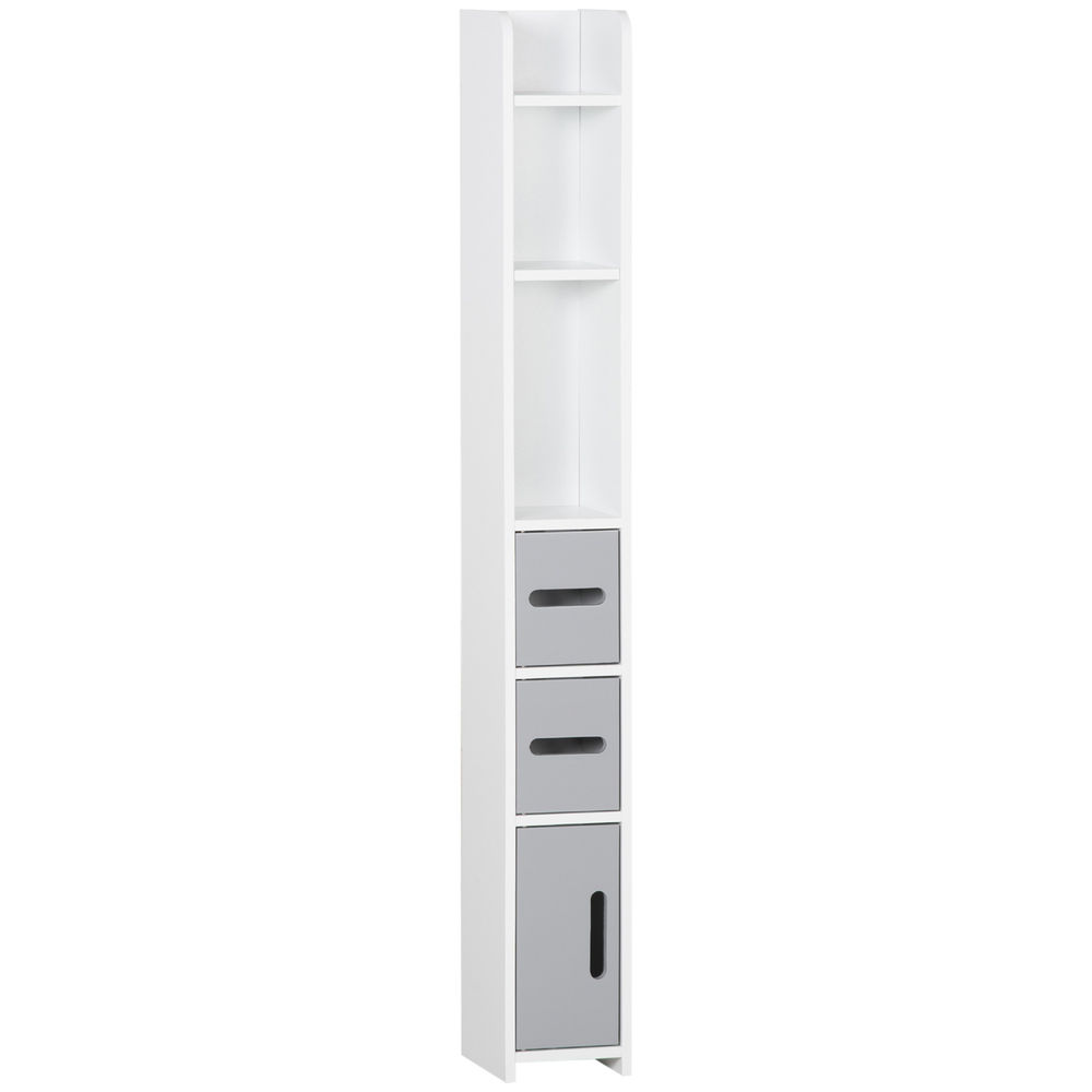 Kleankin armario alto de baño columna de baño con 3 puertas 3 estantes abiertos y sistema antivuelco armario de baño estilo moderno 15x17x120 cm gris