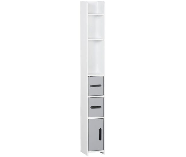 Kleankin armario alto de baño columna de baño con 3 puertas 3 estantes abiertos y sistema antivuelco armario de baño estilo moderno 15x17x120 cm gris