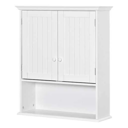 Kleankin Armário Casa de Banho com 2 Portas Prateleira Interior Ajustável e Compartimento Aberto Móvel Auxiliar Suspenso Multiúso para Cozinha 60x20x70,5cm Branco