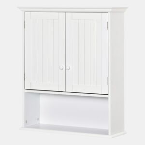 Kleankin Armário Casa de Banho com 2 Portas Prateleira Interior Ajustável e Compartimento Aberto Móvel Auxiliar Suspenso Multiúso para Cozinha 60x20x70,5cm Branco