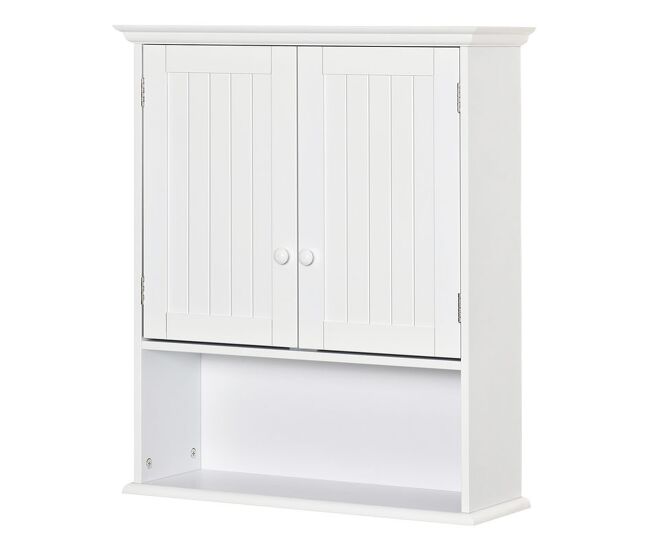 Kleankin armario baño de pared con 2 puertas estante interior ajustable y compartimento abierto mueble auxiliar suspendido multiusos para cocina