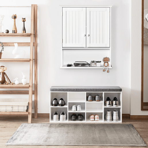 Kleankin Armário Casa de Banho com 2 Portas Prateleira Interior Ajustável e Compartimento Aberto Móvel Auxiliar Suspenso Multiúso para Cozinha 60x20x70,5cm Branco