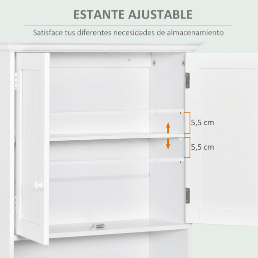 Kleankin Armário Casa de Banho com 2 Portas Prateleira Interior Ajustável e Compartimento Aberto Móvel Auxiliar Suspenso Multiúso para Cozinha 60x20x70,5cm Branco