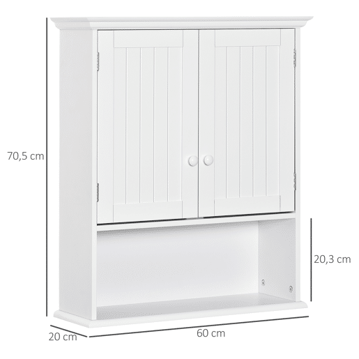 Kleankin Armário Casa de Banho com 2 Portas Prateleira Interior Ajustável e Compartimento Aberto Móvel Auxiliar Suspenso Multiúso para Cozinha 60x20x70,5cm Branco