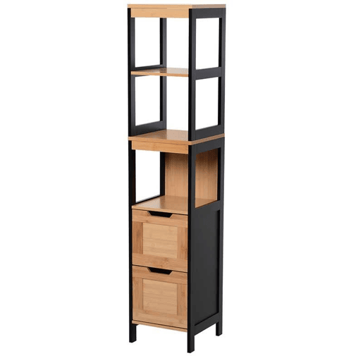 kleankin Coluna Casa de Banho com 3 Prateleiras e 2 Gavetas Armário Alto para Casa de banho Estilo Moderno 30x30x144,3 cm Madeira e Preto