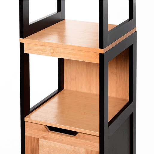 kleankin Coluna Casa de Banho com 3 Prateleiras e 2 Gavetas Armário Alto para Casa de banho Estilo Moderno 30x30x144,3 cm Madeira e Preto